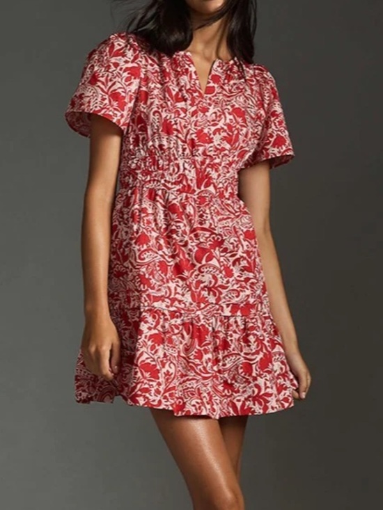 Anthropologie Dresses & Skirts - Anthropologie The Somerset Mini in Red White Floral Vine Dress